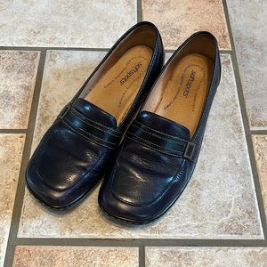 Navy leather loafers